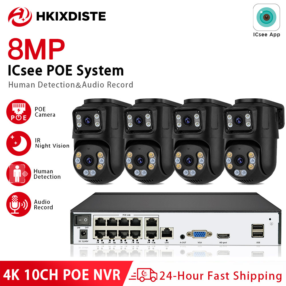 Home Security Kit With Camera - ICSee 4K 8MP 10CH POE Security